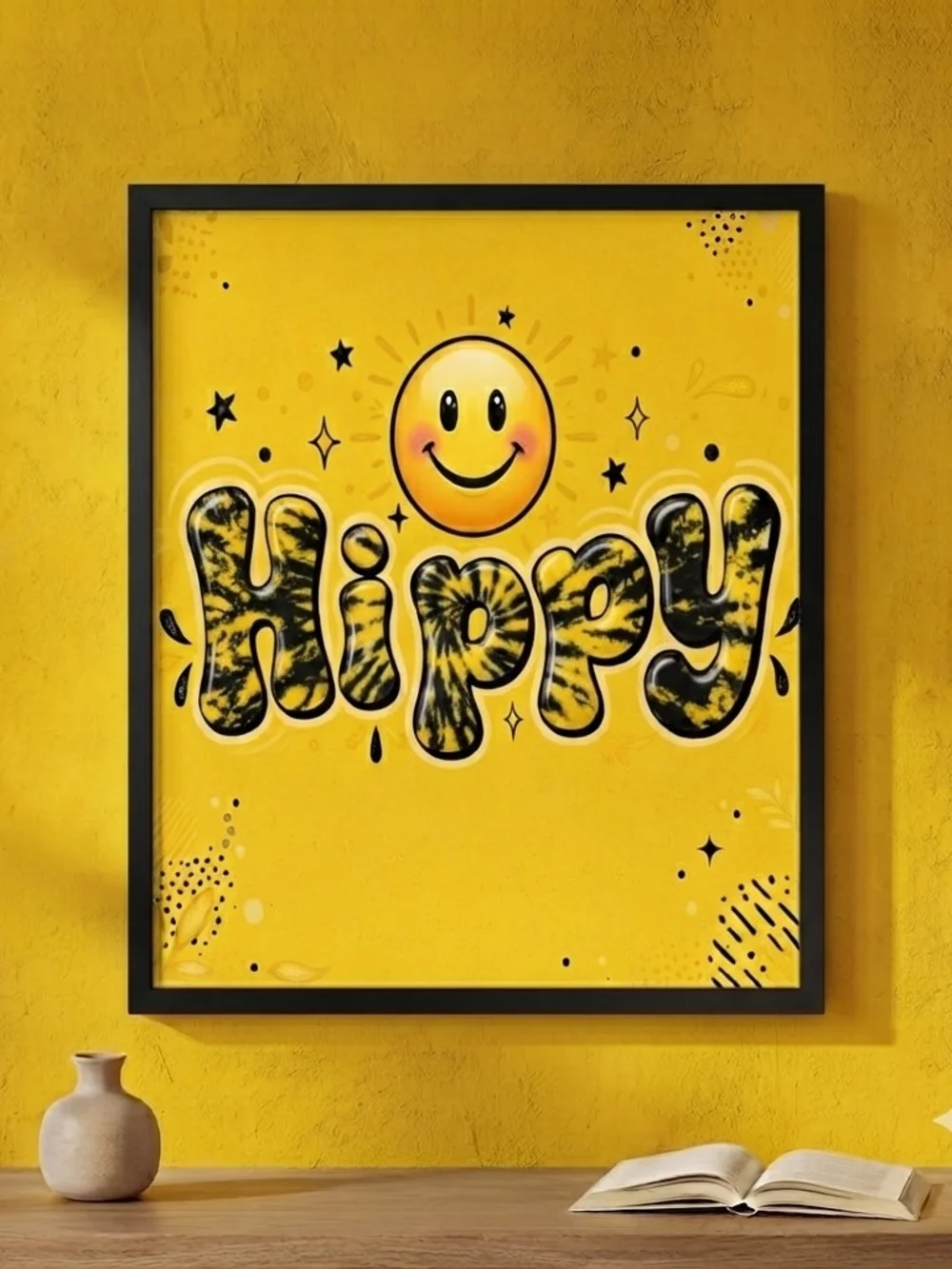 8.5x11 Happy Smiley Wall Art - Yellow Graphic Cardstock  Print
